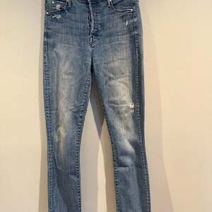 Mother Denim The Stunner Ankle Fray Skinny Jeans Graffiti Girl Size 25